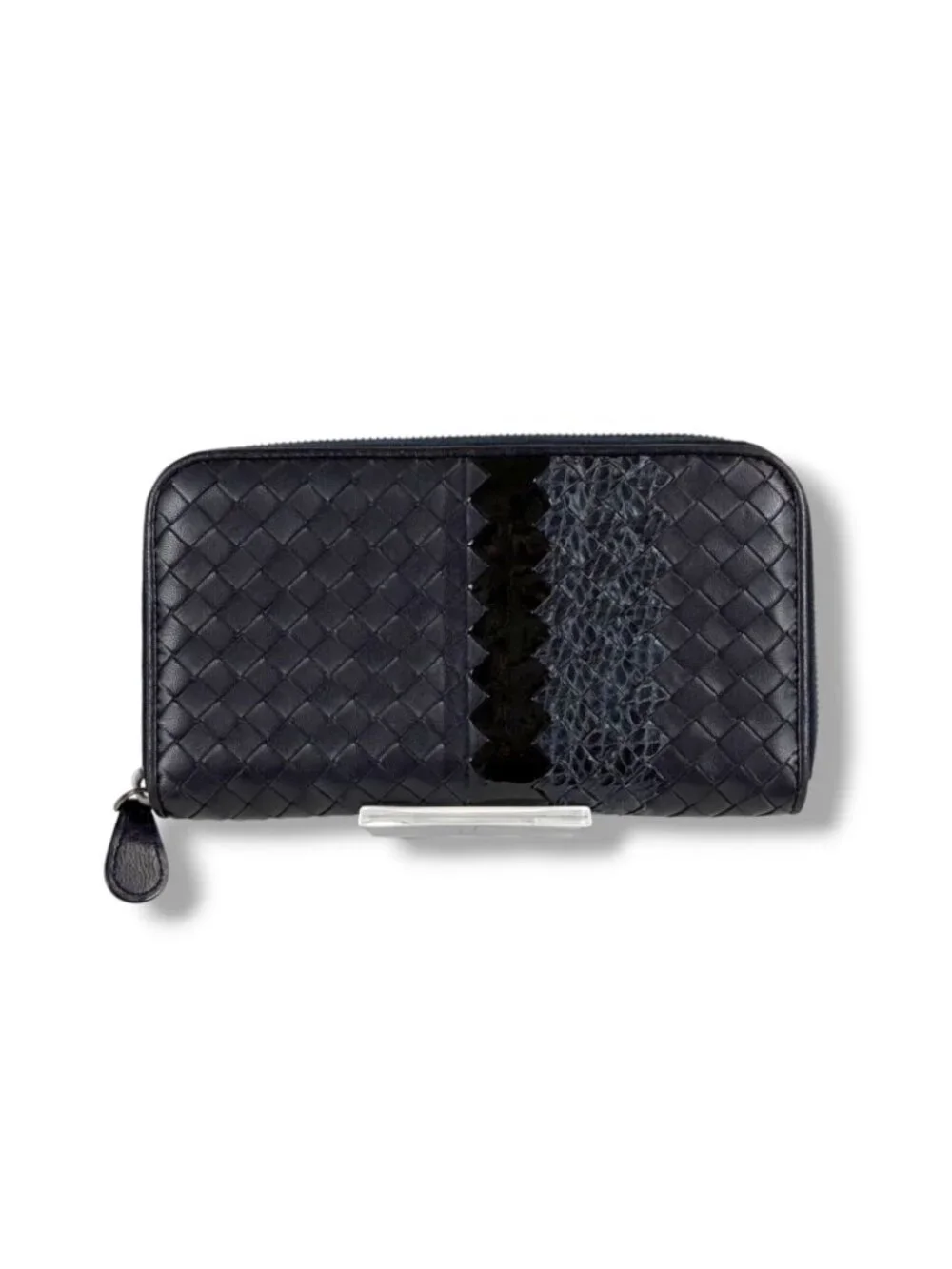 Bottega Veneta Wallet Round Zippy Black Intrecciato Leather Patent